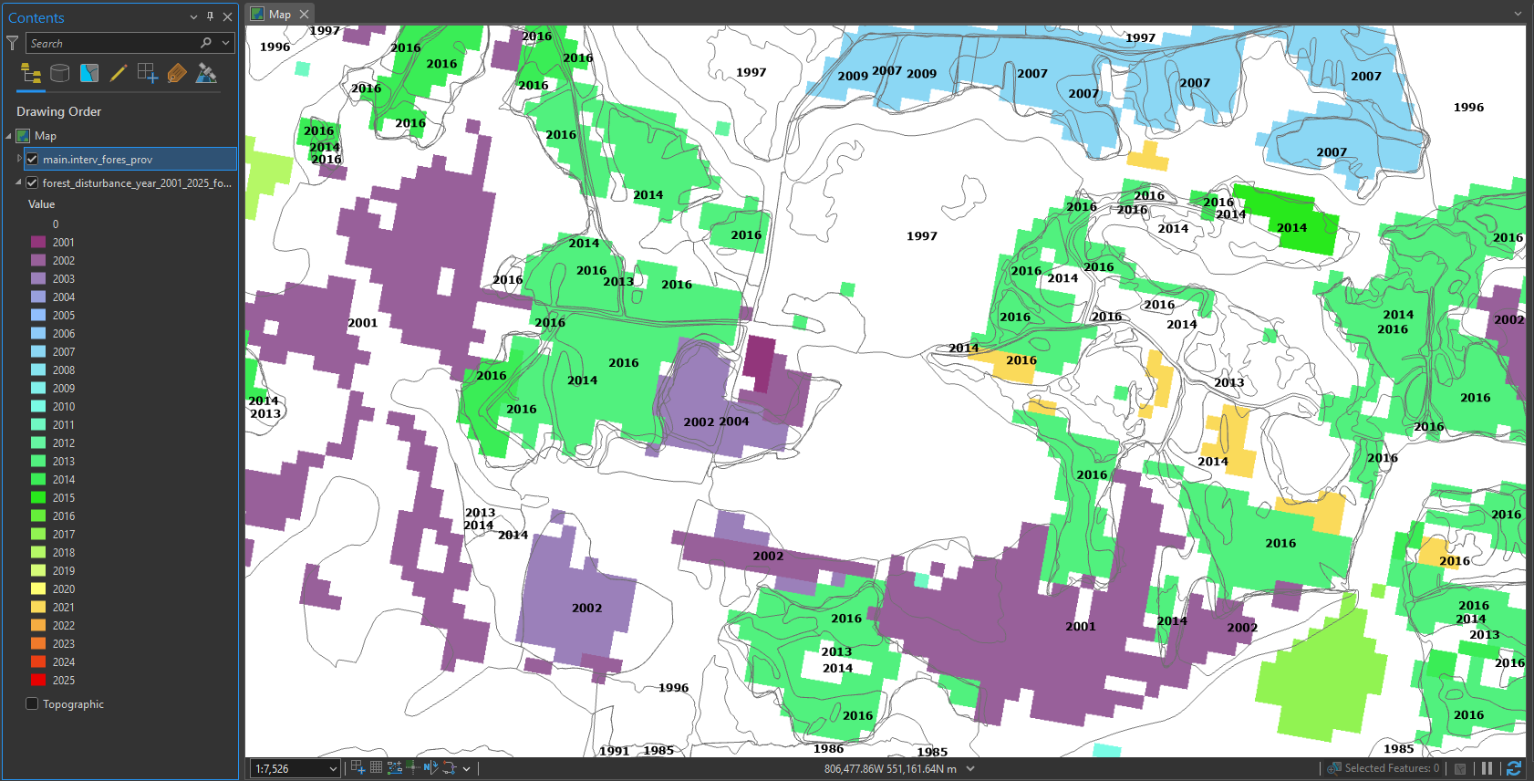 Second visual comparison of mapped disturbance year with reference layers